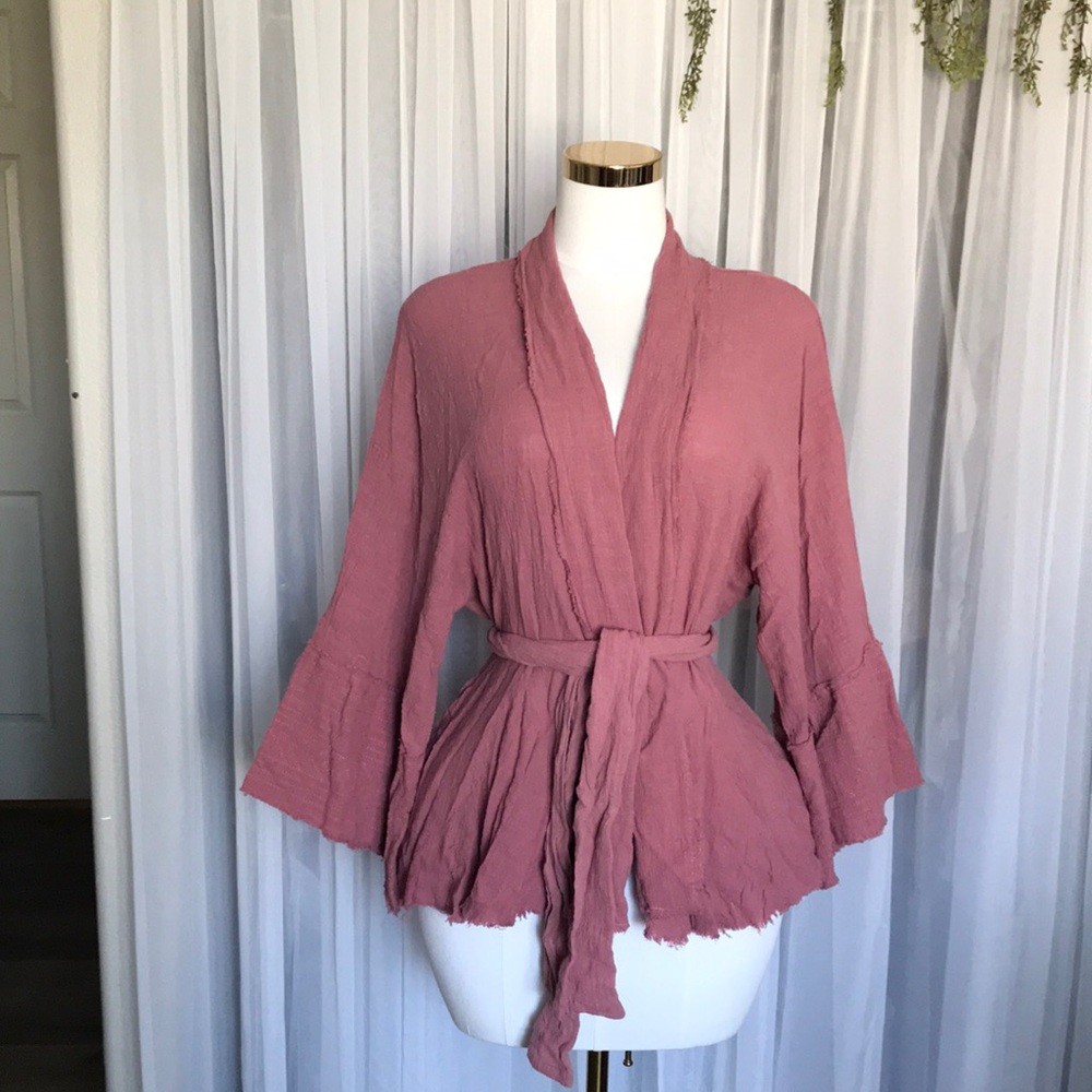 Umgee Textured Mauve Distressed Kimono Robe